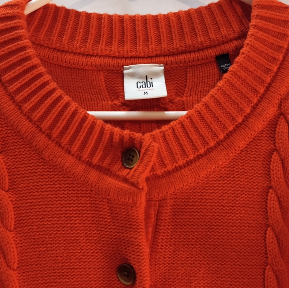 Cabi Mock Neck Cardigan Medium Long Sleeves Orange Botton Down Sweater Preppy - Picture 11 of 15